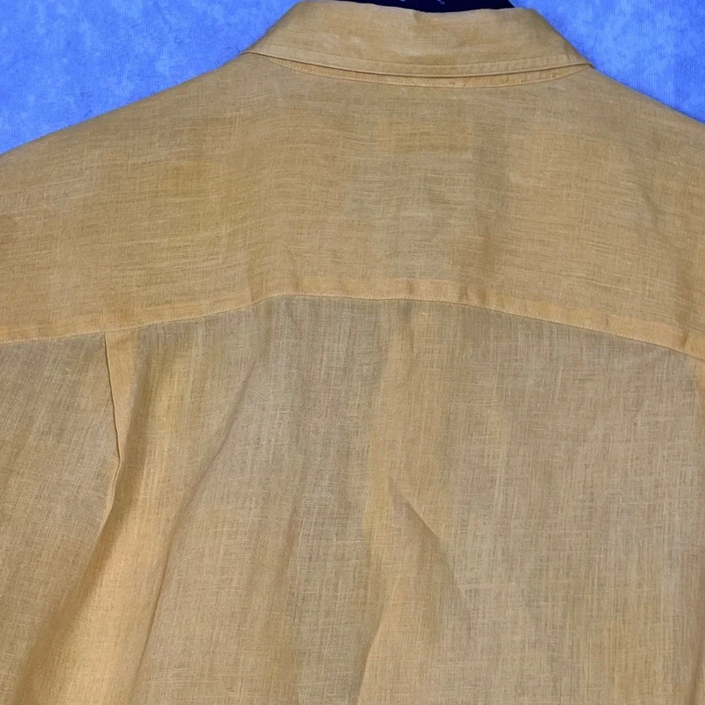 Neiman Marcus Button Shirt Mens XL‎ Goldenrod/Yellow 100% Linen S/S Lightweight
